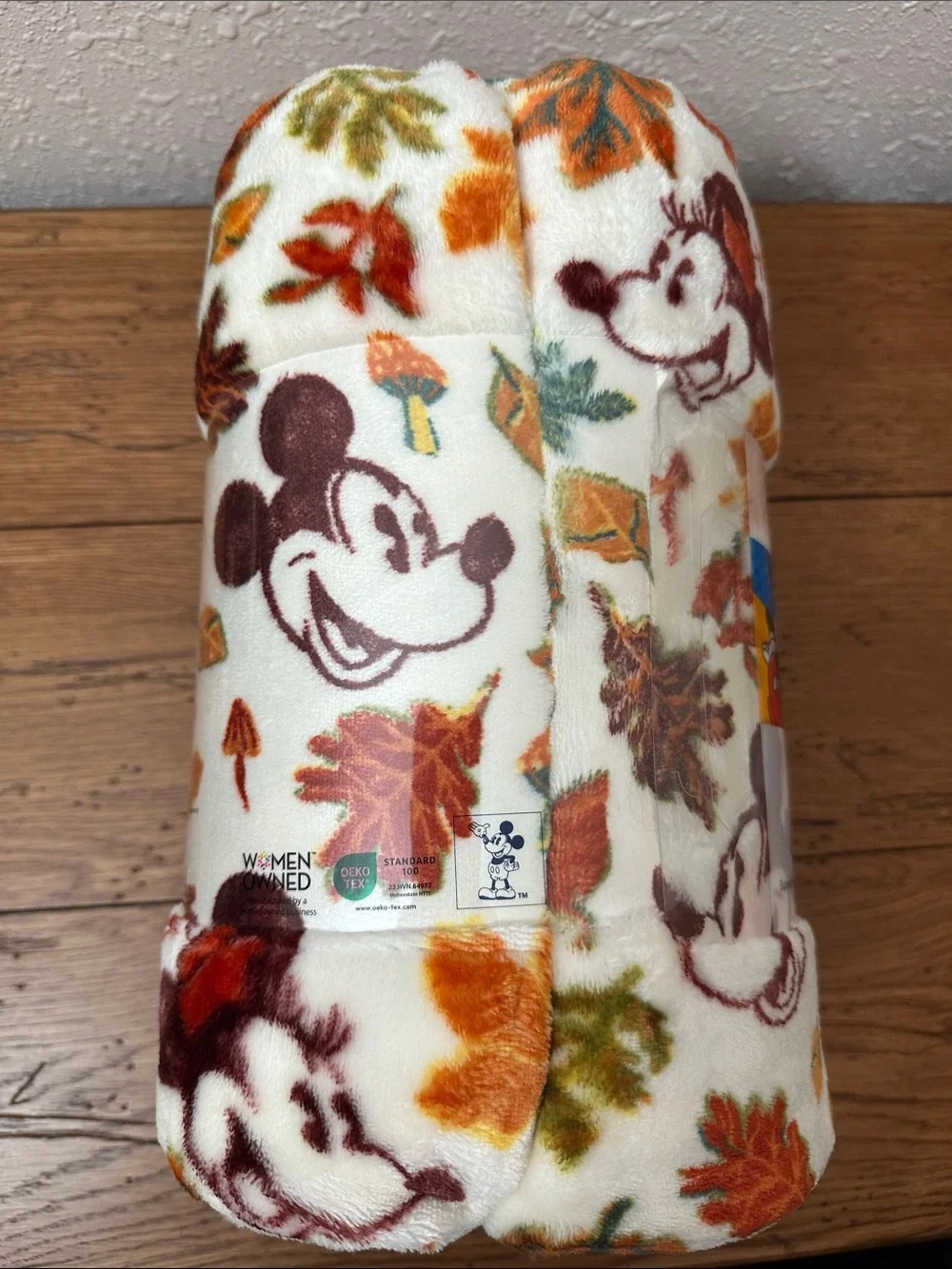 Cream Plush Throw - The Big One - Disney Mickey & Friends Fall Harvest Print
